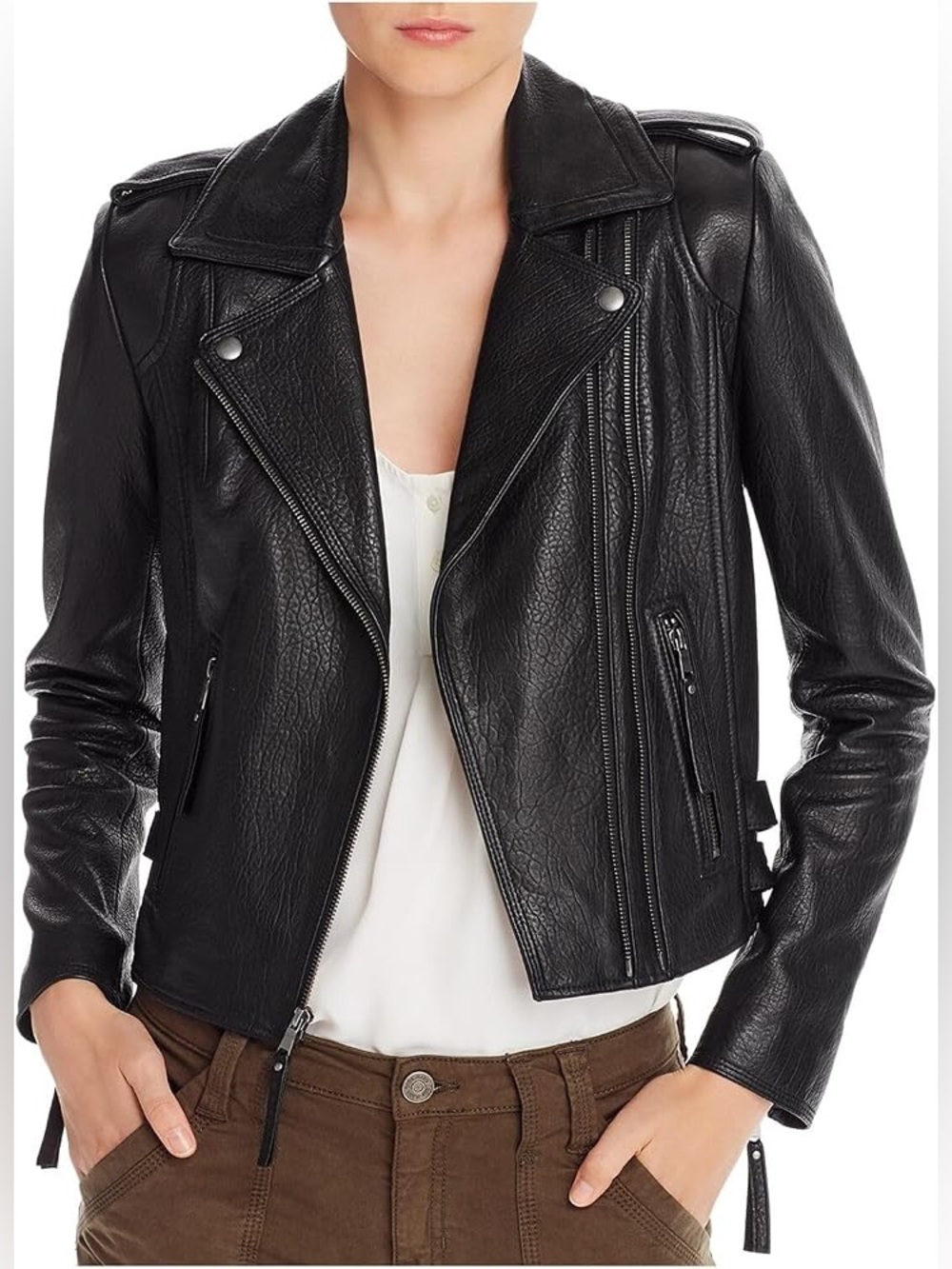 Joie Leolani leather moto jacket in black size XXS